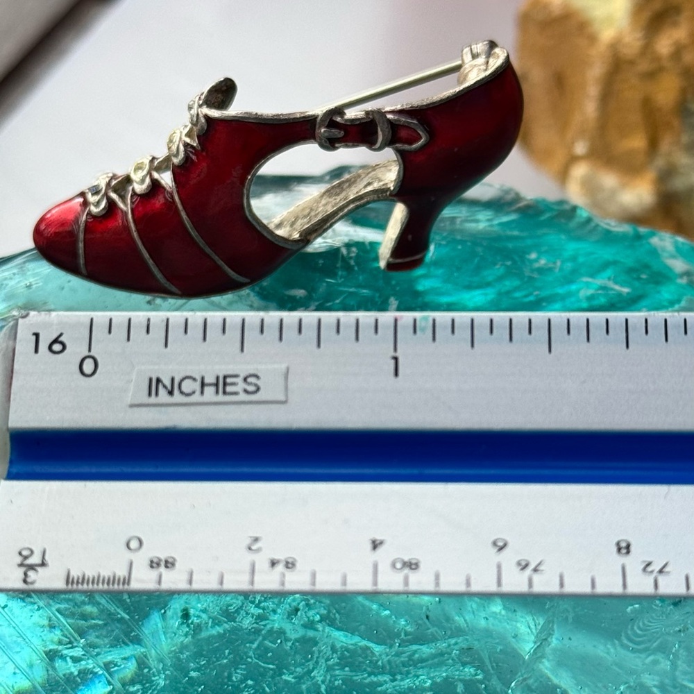 Dazzling Vintage MMA Red Enamel Elegant Shoe Brooch – 1980s Dance - Picture 8 of 12